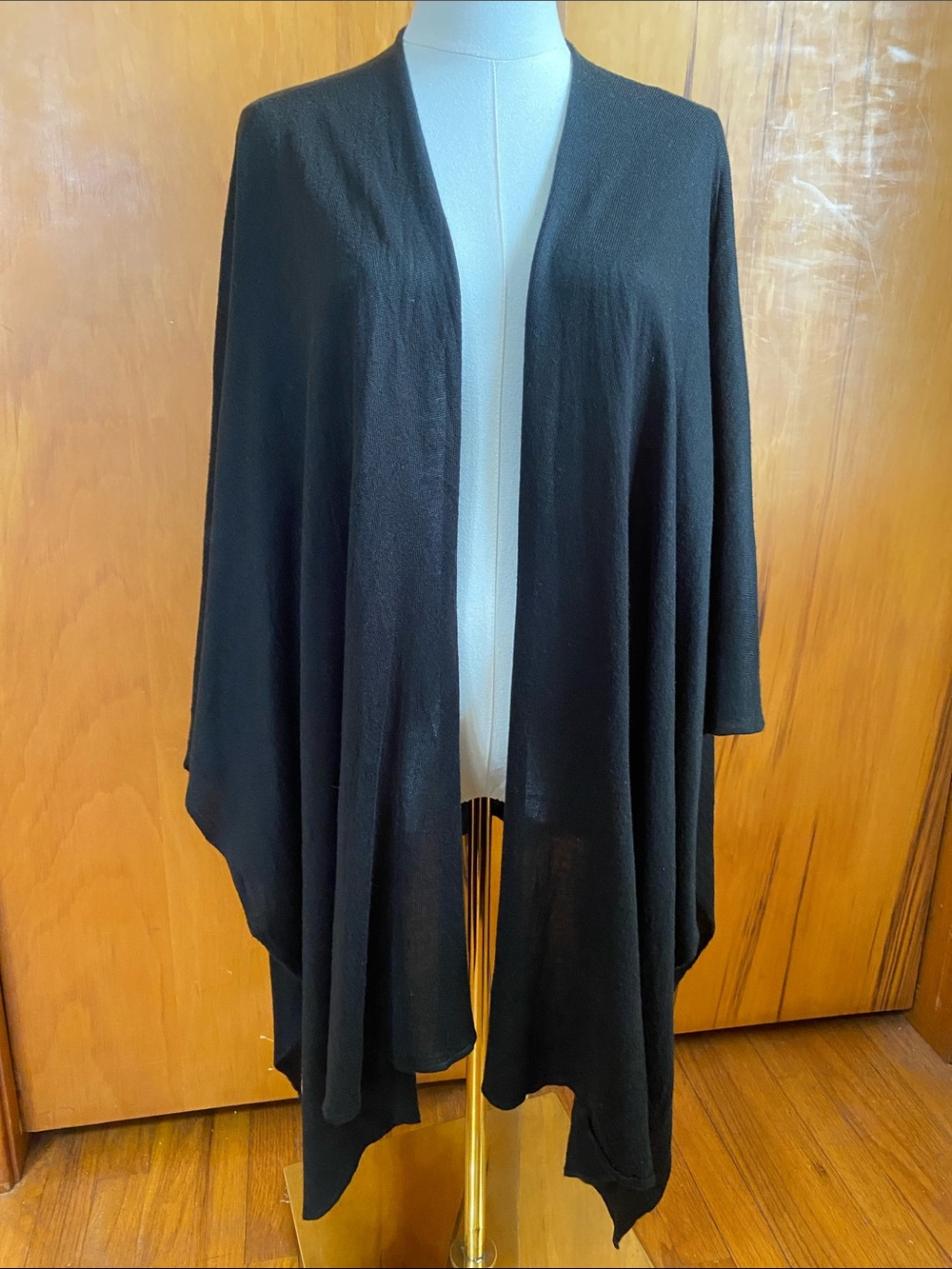 Black Open-Front Draped Asymmetrical Knit Sweater Cape Wrap Shawl Fall Capsule